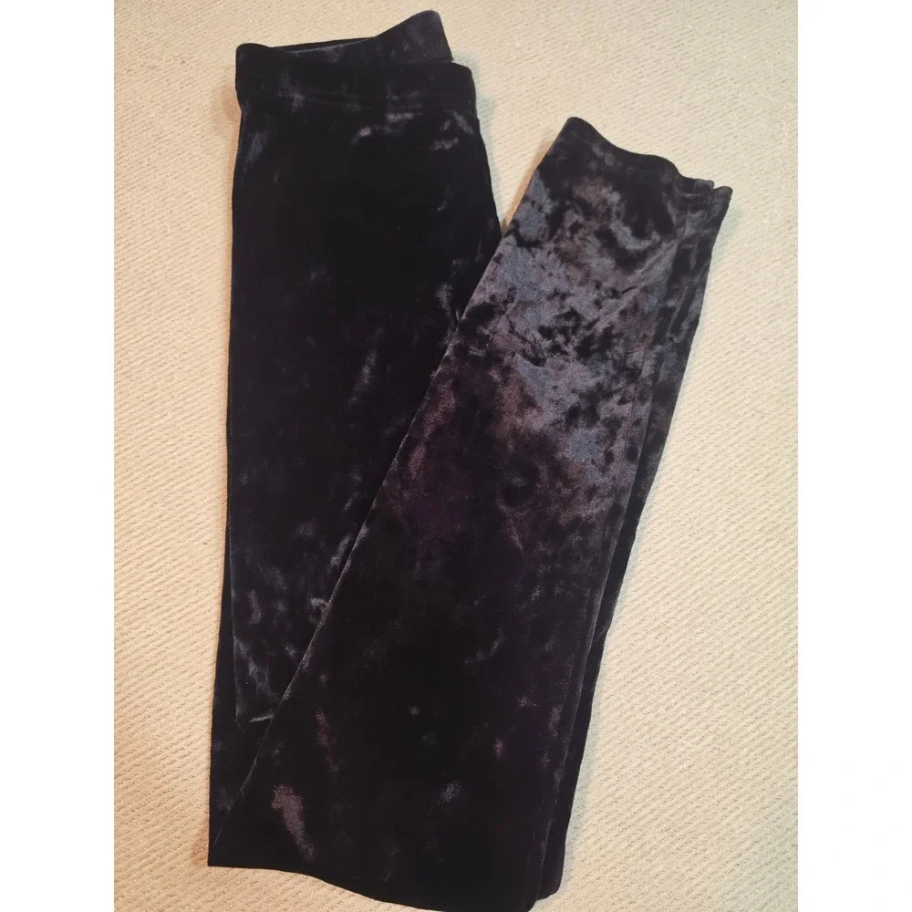 Old Navy Girls Black Crushed Velvet Leggings Size L 10-12 Elastic Waist Pants